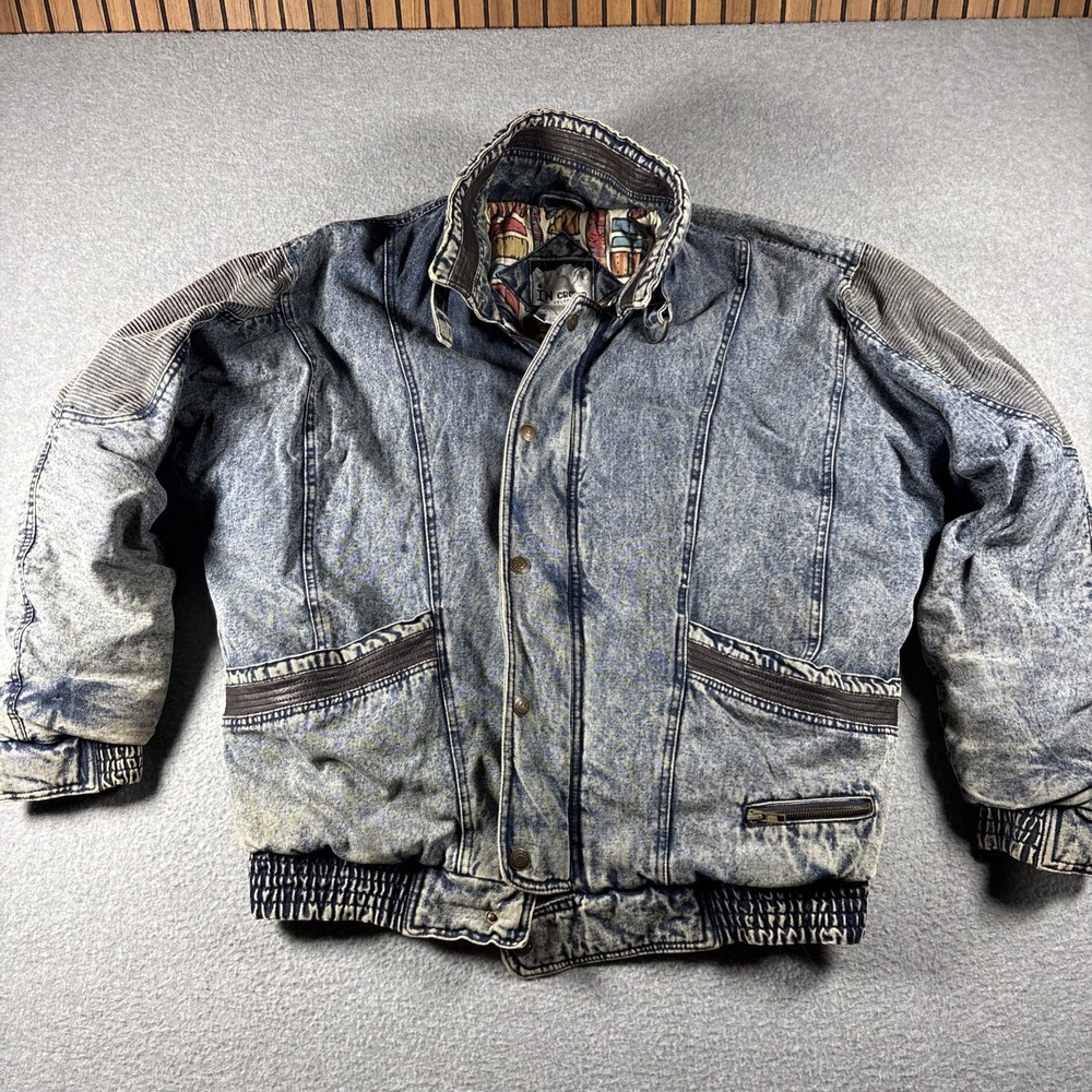 Vintage In Crowd Celebration Denim Jacket Acid Wash 80s Mens Sz M Zip Up
